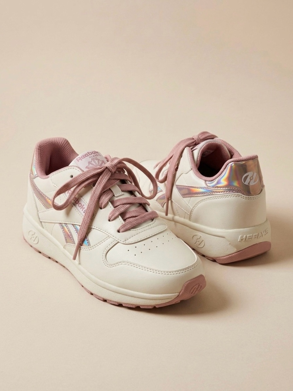 Heelys Reebok Classic Women's Ivory Rose Gold Iridescent Lace-Up Sneakers